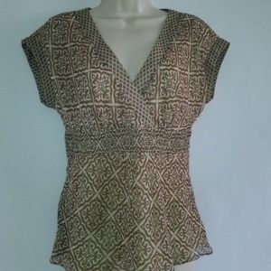 Ann Taylor/LOFT Sheer Flowy Sleeve Brown Tan Top 6